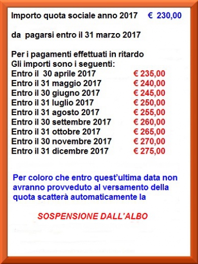 SCADENZA PAGAMENTO QUOTA 31/03/2017 - SCADENZA QUOTA 2016 31/12/2016